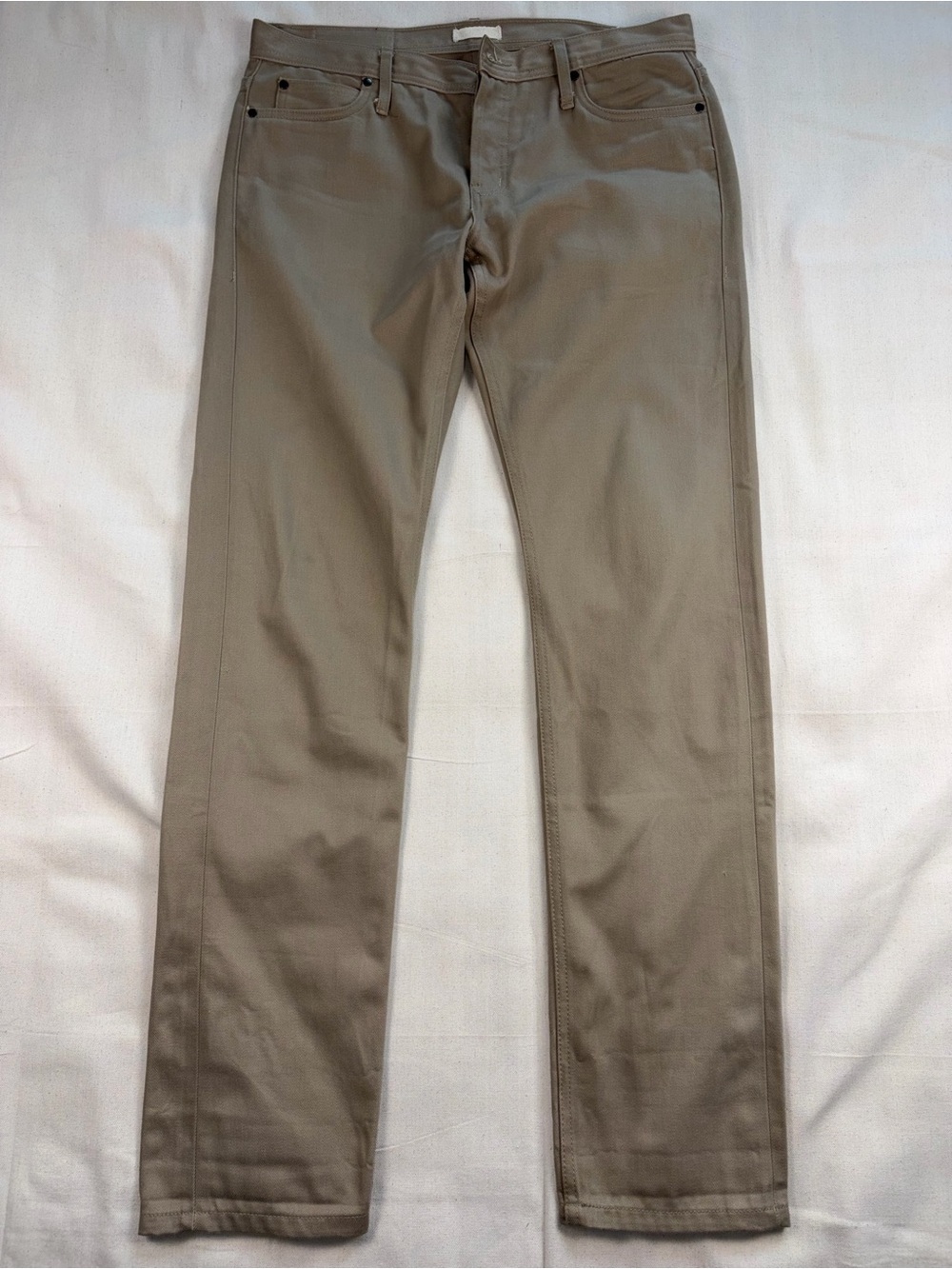 The Unbranded Brand UB107 Raw Selvedge Jeans Mens 36 Skinny Fit 12.5oz Khaki